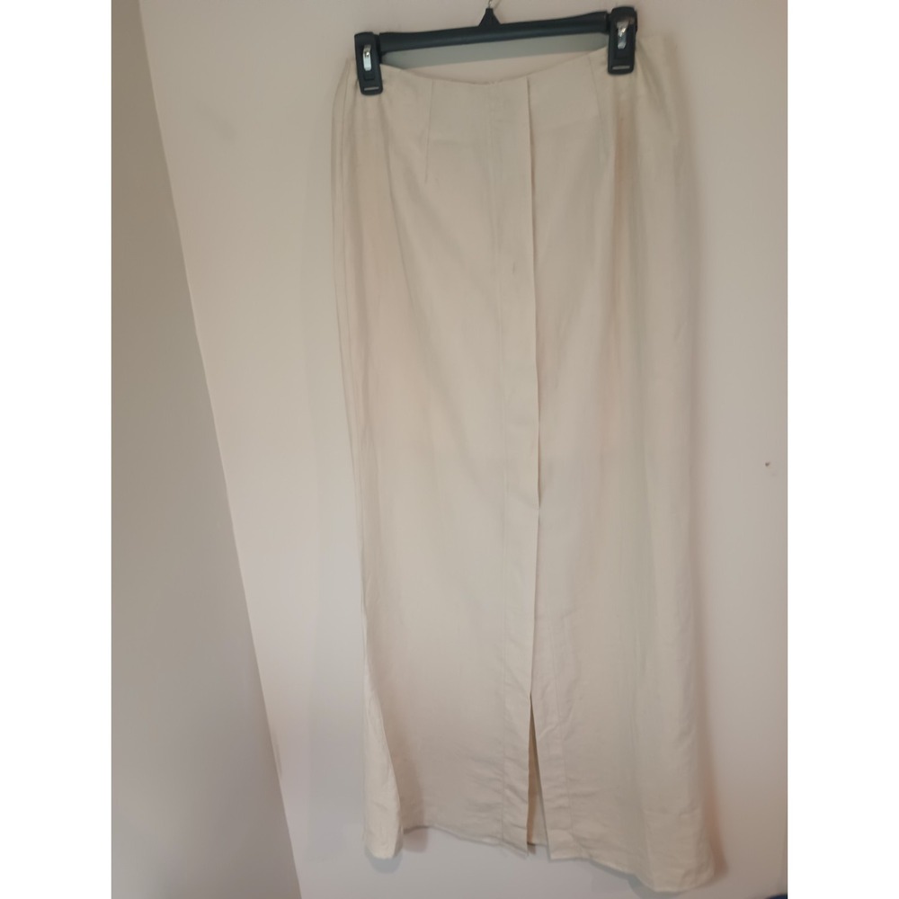 ARAVE Linen Blend Maxi Skirt Medium Off White Front Slit Boho Summer Resort